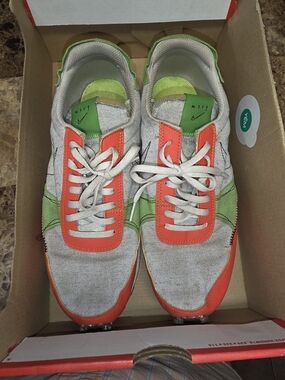 Nike Cork Leather/Canvas Sneaker with Neon Green and Orange Accents